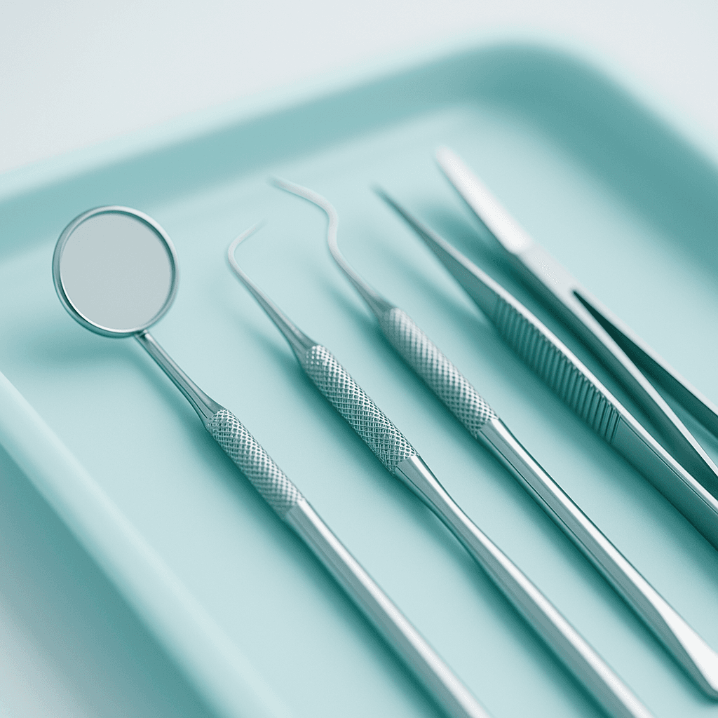 Sterile dental instruments on tray